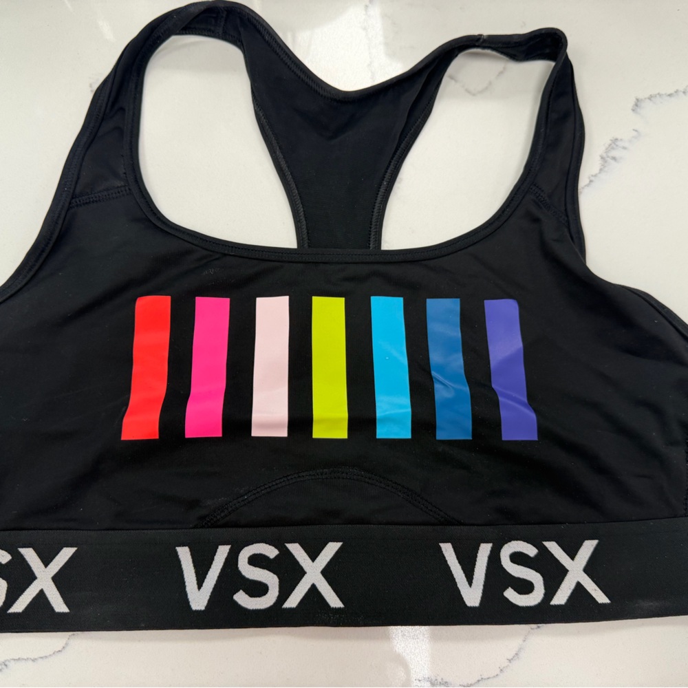 VSX Sport Black Sports Bra with Multicolor Stripes